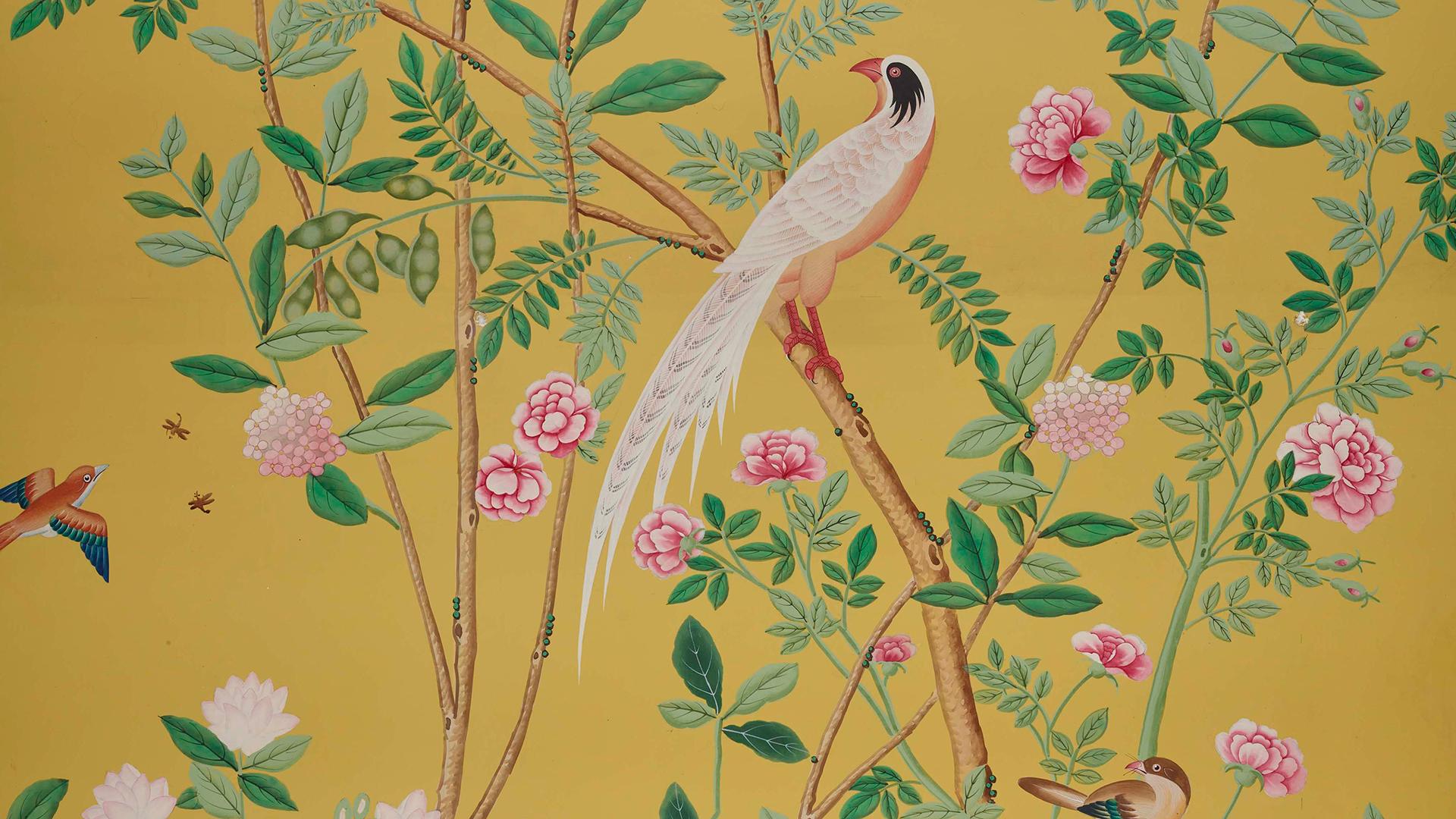 Queen Victoria's bedroom at The Royal Pavilion at Brighton, detail of reproduction wallpaper
